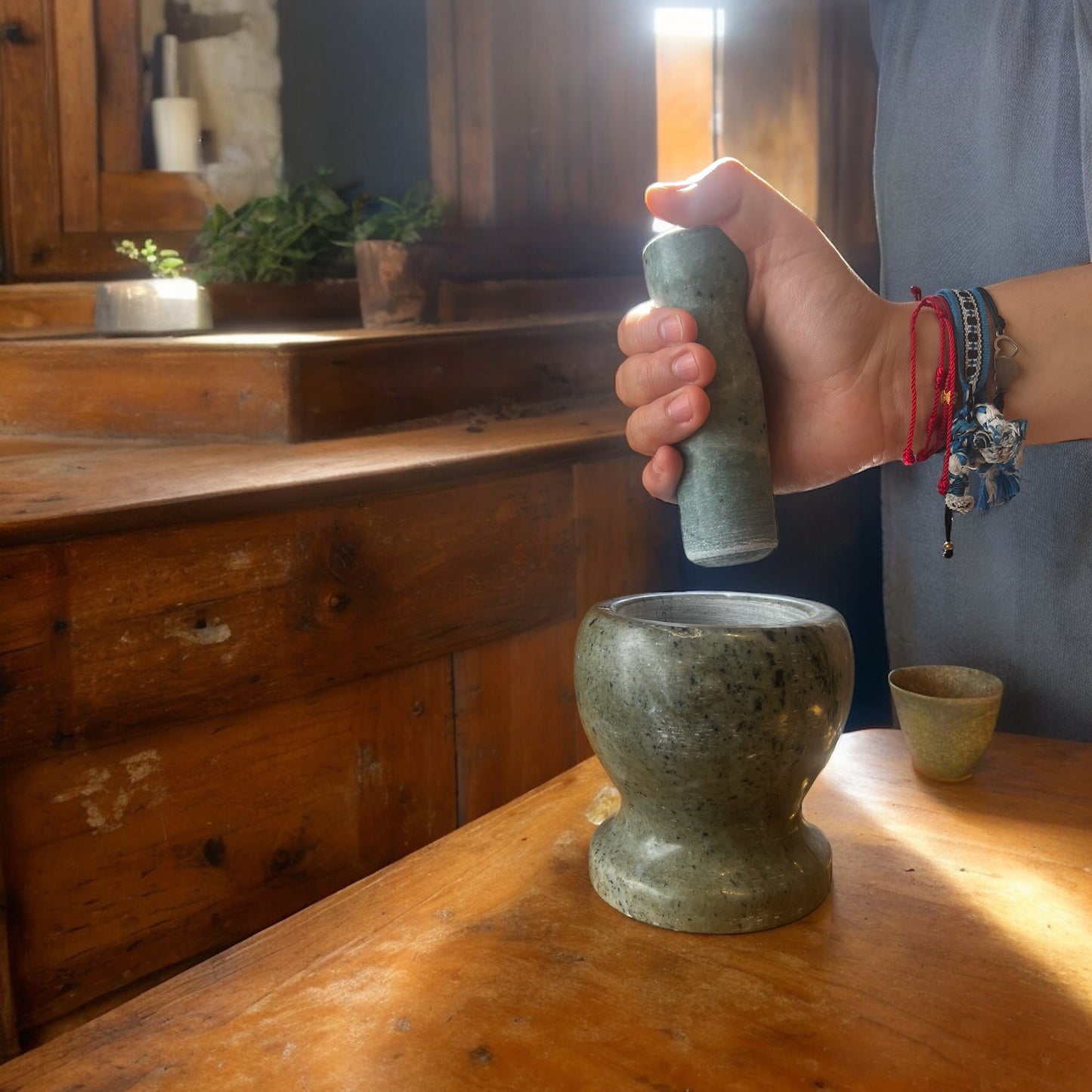 Juego de Mortero y Pilón Verde